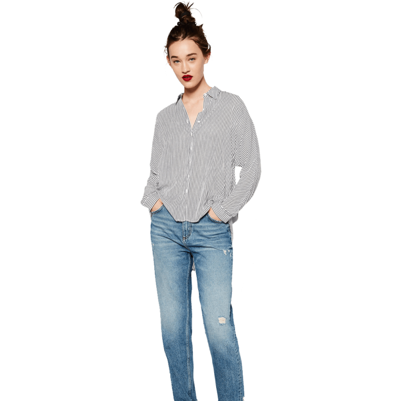 Zara OVERSIZED SHIRT White Navy